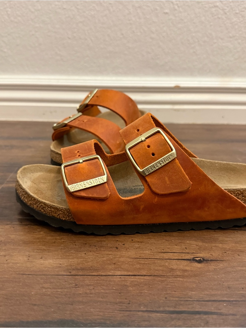 Birkenstock Orange Arizona w Gold Buckle  Sandals